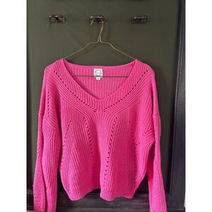 Blue rain Bright pink knit V-neck sweater size medium